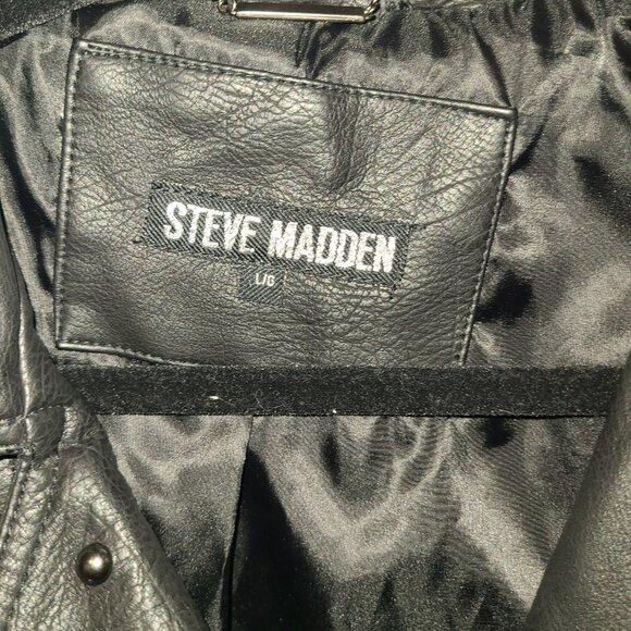 Steve Madden Women's Studded Faux Leather Biker Jacket Black Large Zipper Accent - Picture 5 of 9